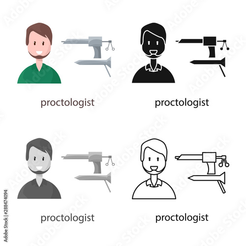 Isolated object of proctologist and diagnosis sign. Collection of proctologist and practitioner stock symbol for web.