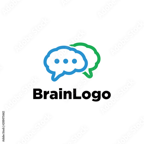 Brain chat logo. Brain with bubbles chat vector template. Ceative brain logo concept