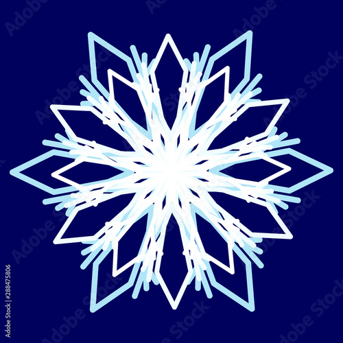 Snowflakes icon graphic on a dark blue background. Snowflake icon.