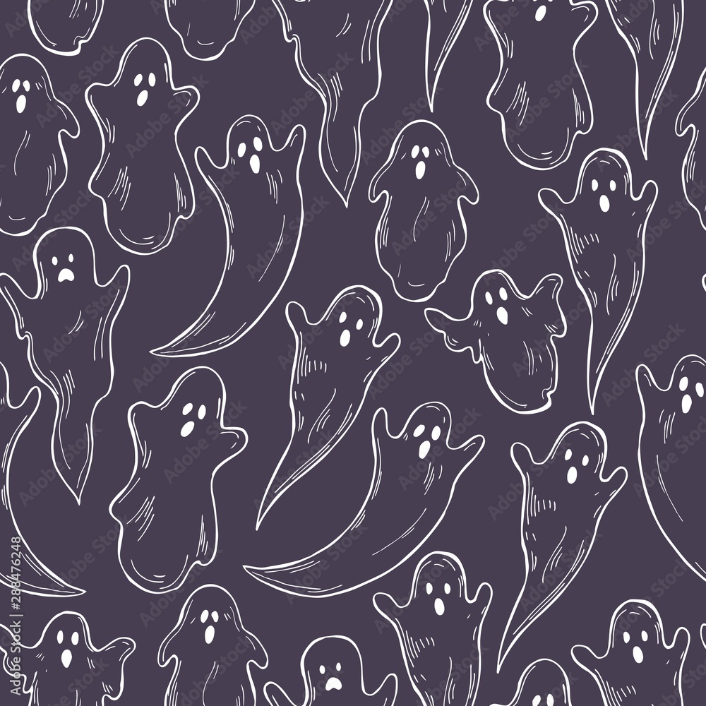 Hand drawn cute halloween ghosts . Vector seamless pattern. Hand drawn cute halloween ghosts . Vector seamless pattern.