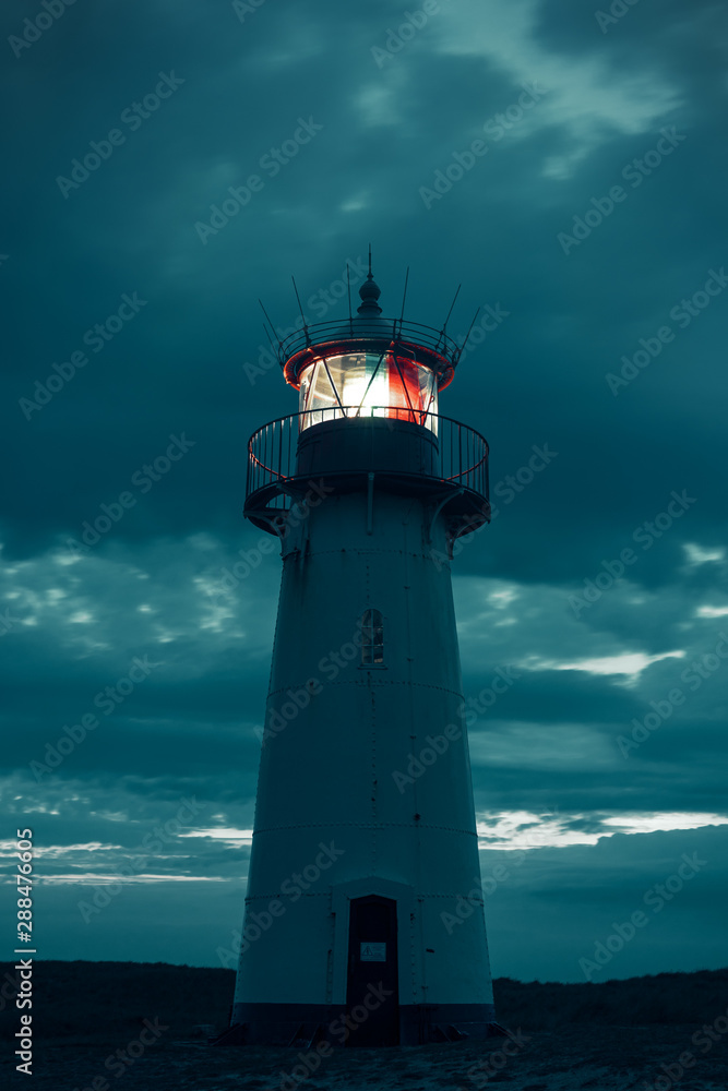 Lighthouse List-West on the island Sylt at night