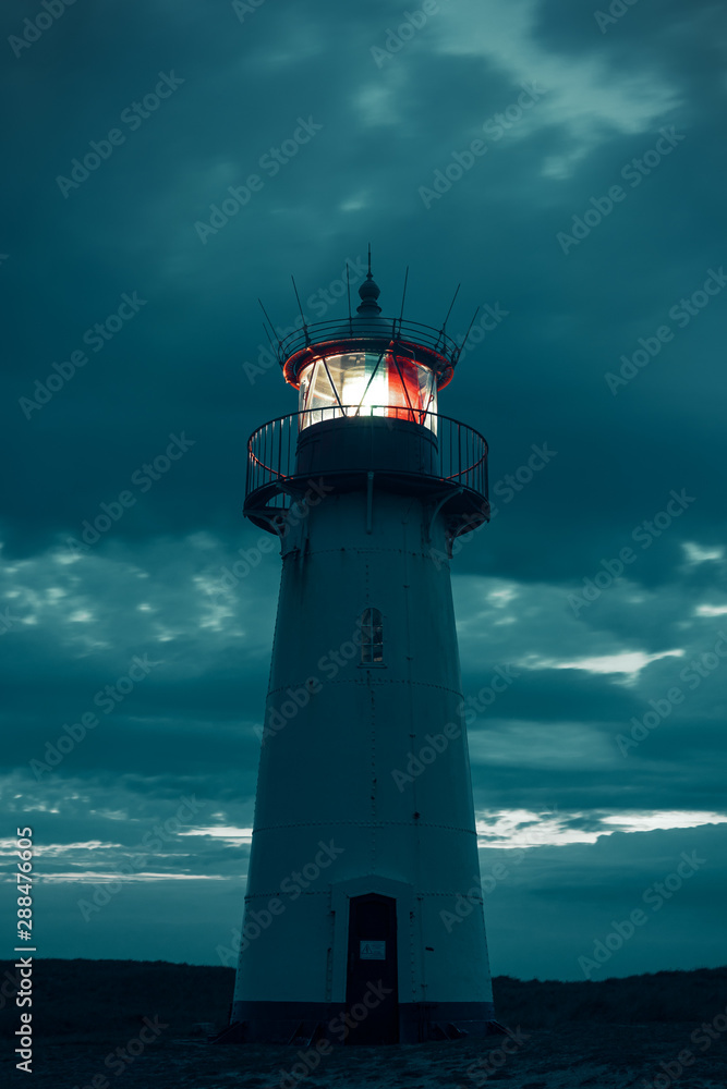 Lighthouse List-West on the island Sylt at night Lighthouse List-West on the island Sylt at night