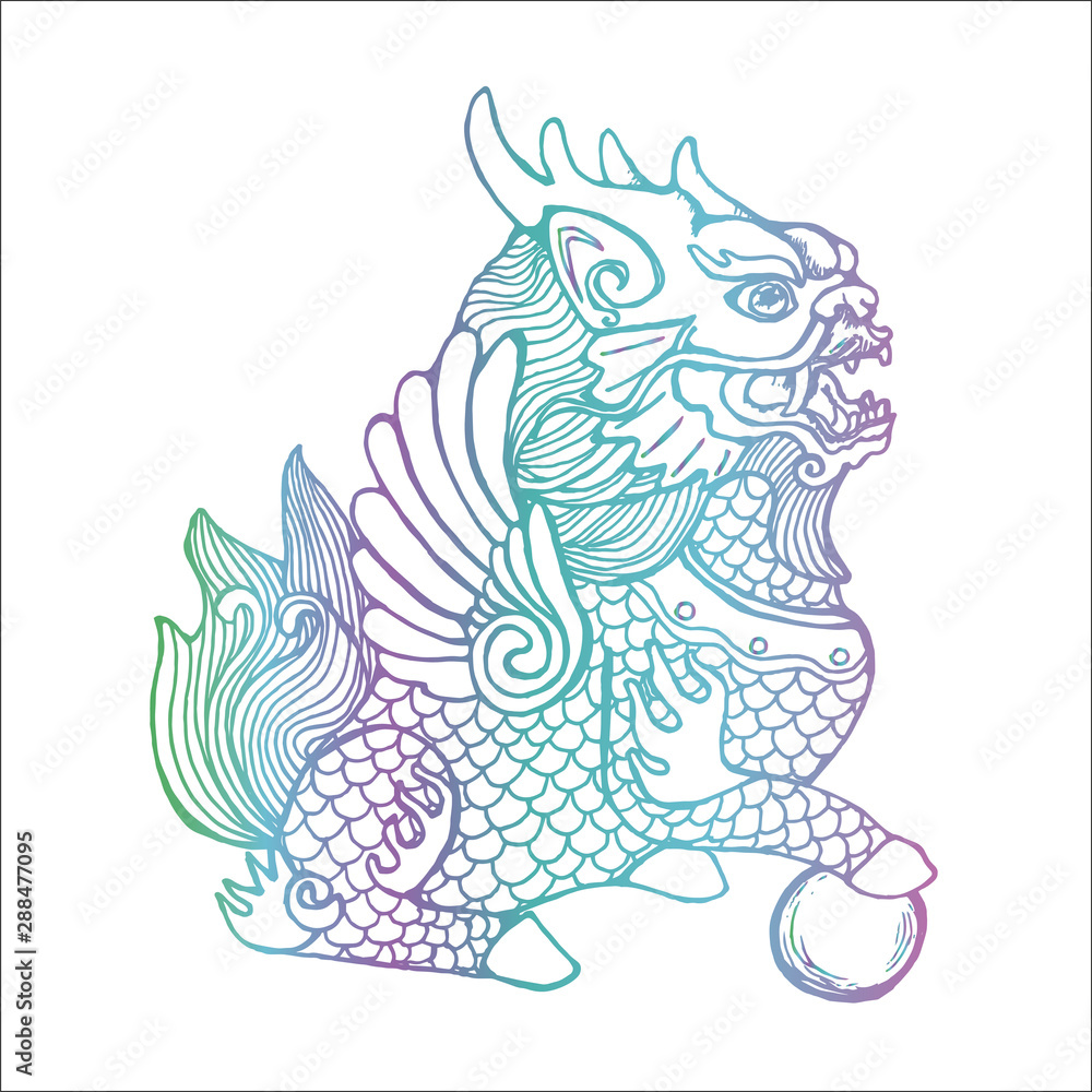 Gradient color llustration of cosmic cilin. Picture of a mythological creature Gradient color llustration of cosmic cilin. Picture of a mythological creature