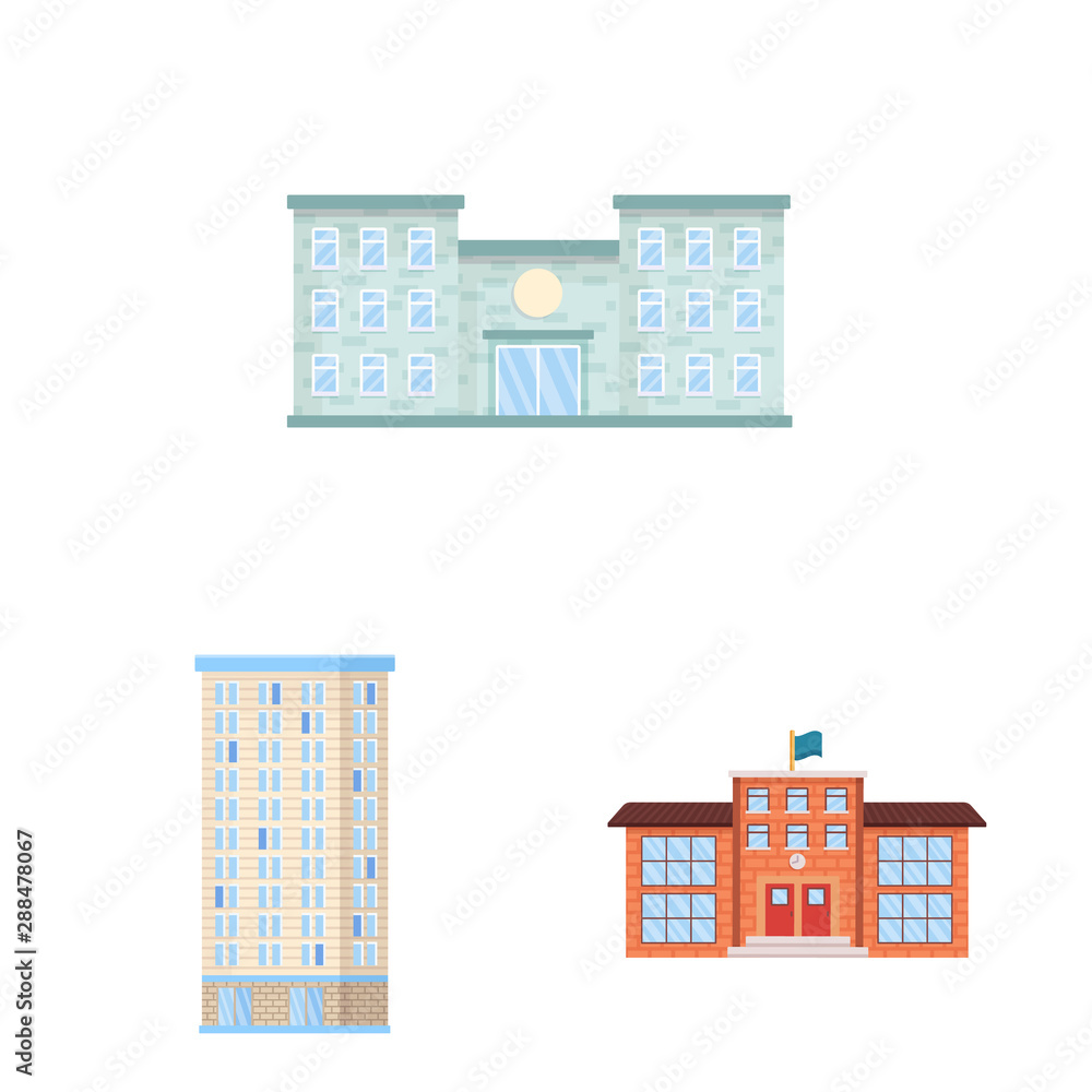 Vector design of facade and building symbol. Collection of facade and exterior stock symbol for web.