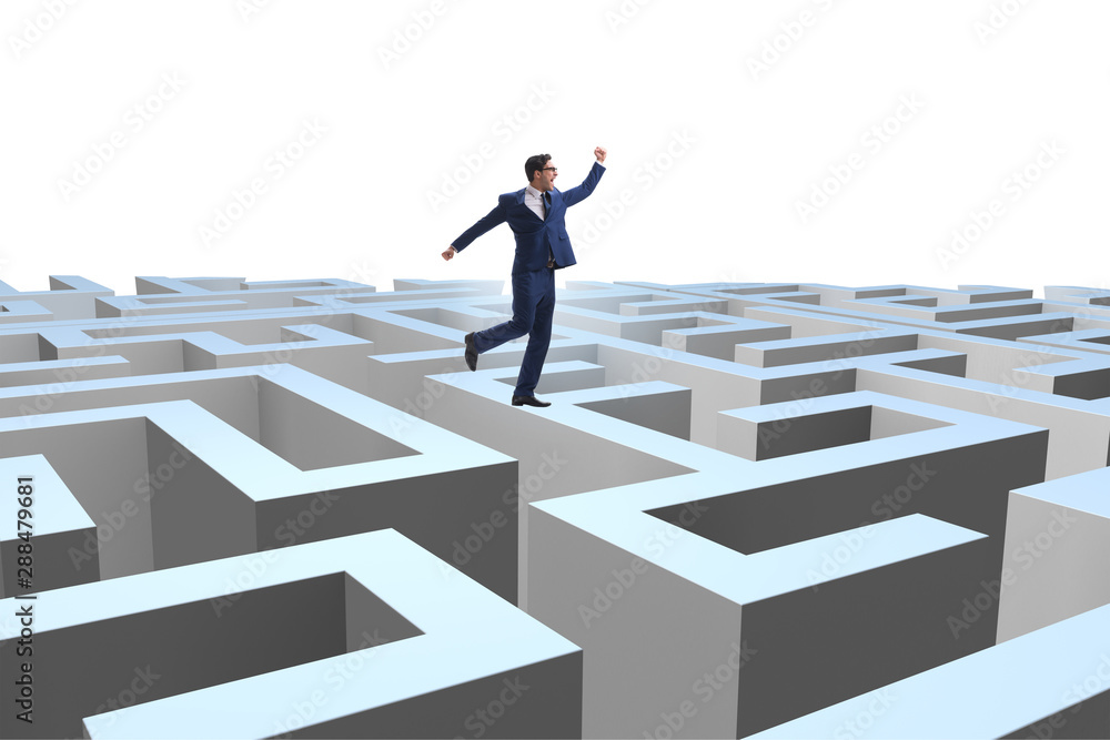 Businessman trying to escape from maze Businessman trying to escape from maze