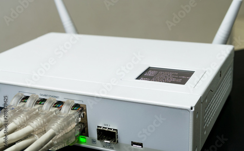 Switched-on enterprise gigabit router closeup.