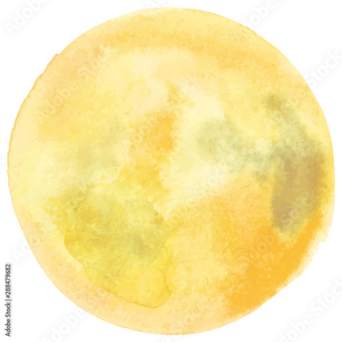 Vector and watercolor full moon drawing in pale golden yellow, an abstract background texture