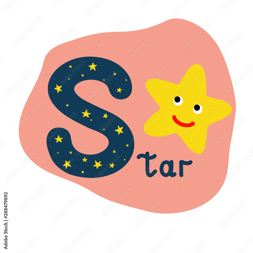 English alphabet for children education, letter S uppercase with word, vector illustration English alphabet for children education, letter S uppercase with word, vector illustration