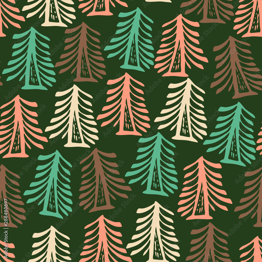 Seamless vector pattern with colourful fir trees. Seamless vector pattern with colourful fir trees.