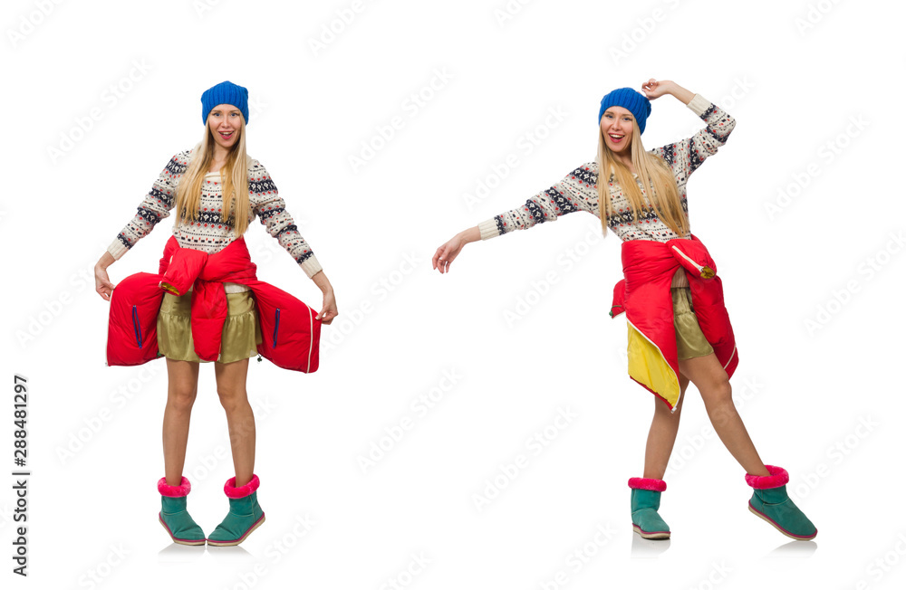 A girl in bright winter clothes isolated on white A girl in bright winter clothes isolated on white