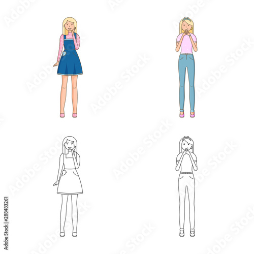 Isolated object of posture and mood symbol. Collection of posture and female stock symbol for web.