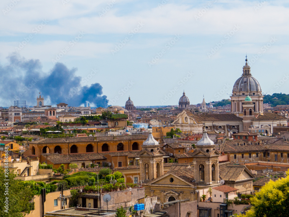 Summer fire in Rome, Italy