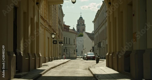 Vilnius, gate, St. Catherine, tower, tracking shot