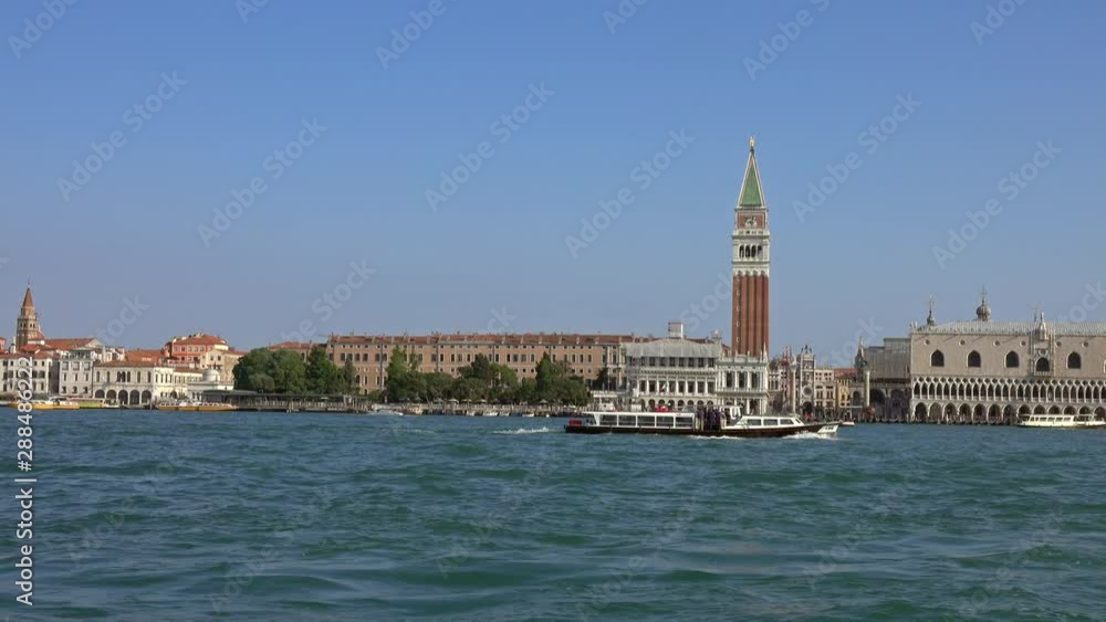 View of San Giorgio Maggiore church in Venice from boat sailing along the Grand Canal, Italy, 4k View of San Giorgio Maggiore church in Venice from boat sailing along the Grand Canal, Italy, 4k
