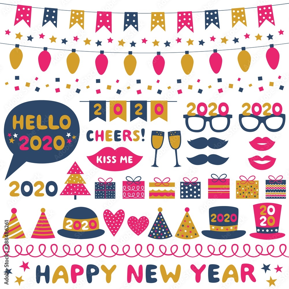 New Year party vector design elements set and decoration New Year party vector design elements set and decoration