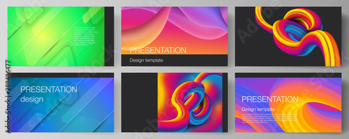 The minimalistic abstract vector illustration layout of the presentation slides design business templates. Futuristic technology design, colorful backgrounds with fluid gradient shapes composition.
