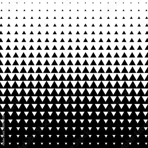 Halftone triangle abstract background. Black and white vector pattern.