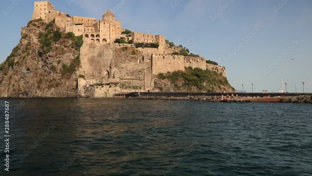 Ancient Aragonese Castle in Ischia Ponte. The fortification stands on a peninsula of volcanic rock connected to the village of Ponte. Ancient Aragonese Castle in Ischia Ponte. The fortification stands on a peninsula of volcanic rock connected to the village of Ponte.