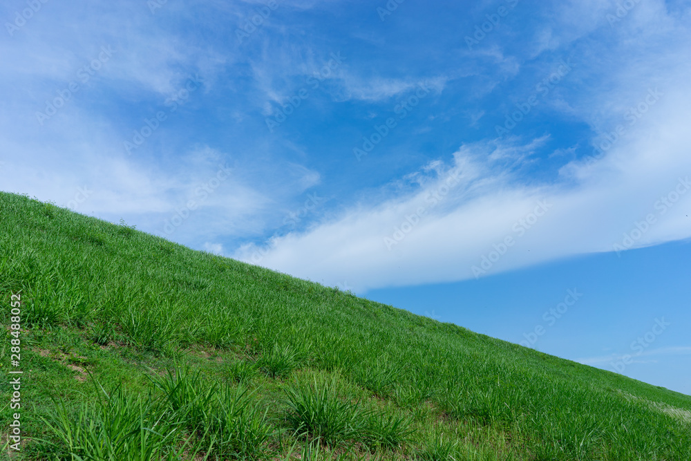 Green field hill and  blue sky