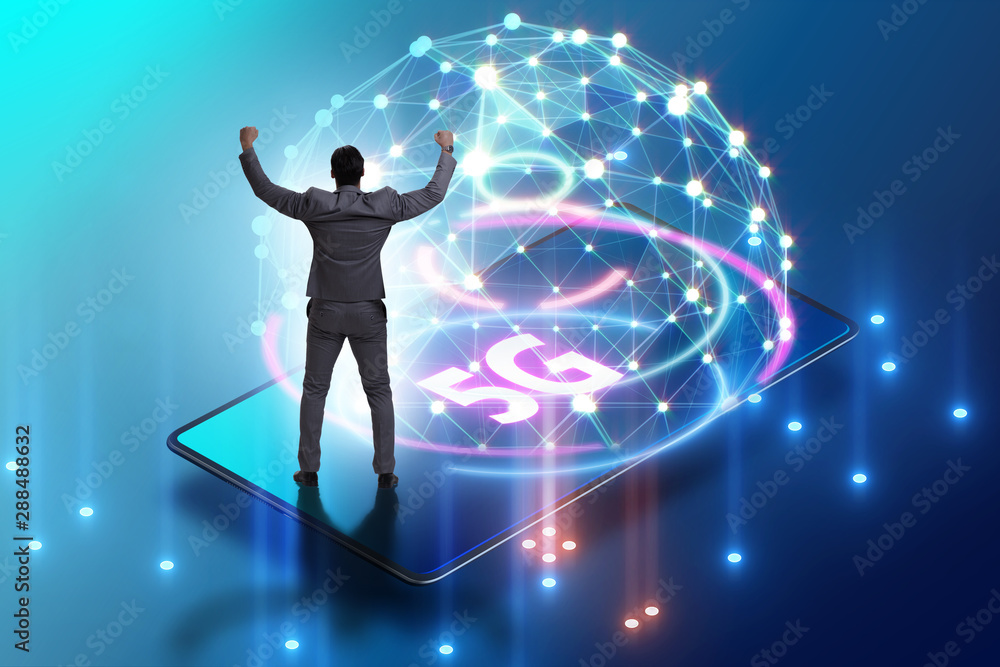 Businessman in 5g high internet speed concept Businessman in 5g high internet speed concept