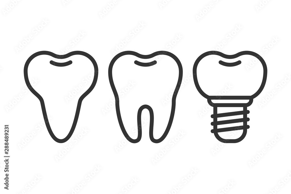 Obraz premium Cute teeth line style set with different tooth form. Flat vector tooth isolated illustration.