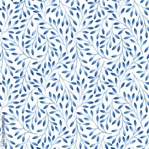 Seamless pattern with stylized leaves. Watercolor hand drawn illustration.