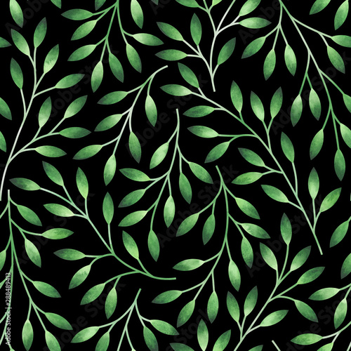 Seamless pattern with stylized leaves. Watercolor hand drawn illustration.
