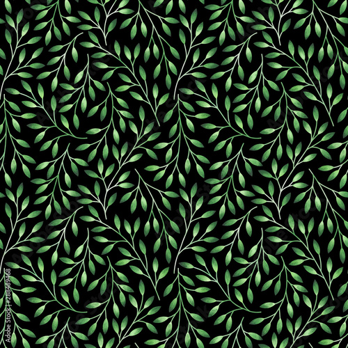 Seamless pattern with stylized leaves. Watercolor hand drawn illustration.