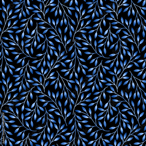 Seamless pattern with stylized leaves. Watercolor hand drawn illustration.