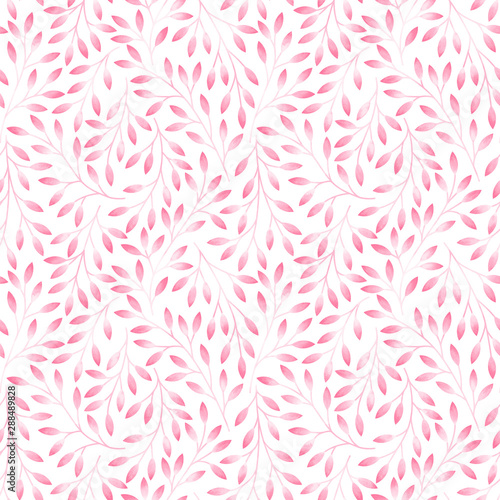 Seamless pattern with stylized leaves. Watercolor hand drawn illustration.