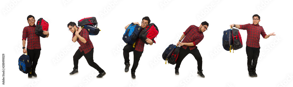 Young man with bags isolated on white Young man with bags isolated on white