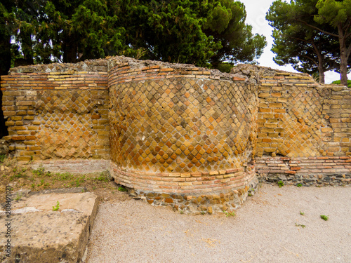 Billede på lærred Opus Reticulatum, Ancient archaeological Roman site of Ostia Antica in Rome, Ita