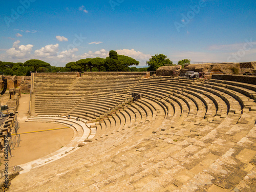 Roman Theater, Ancient Archaeological site of Ostia Antica in Rome, Italy