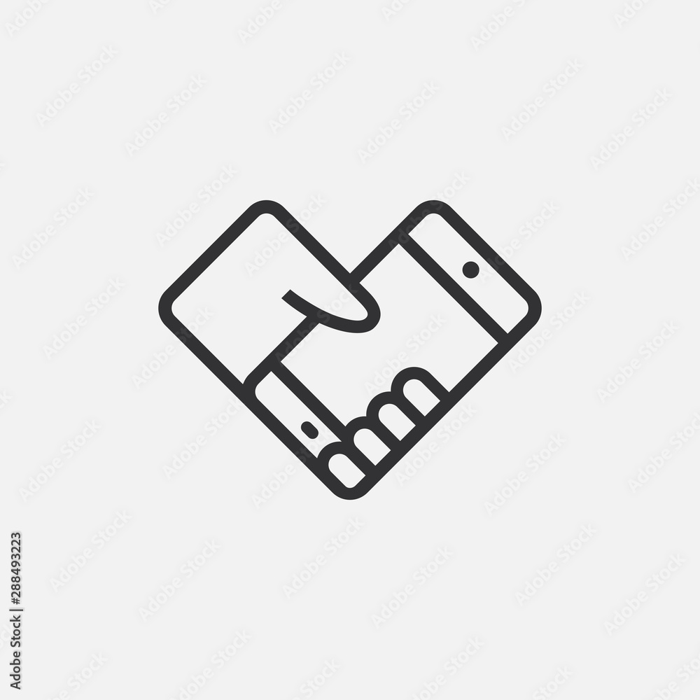 Hand holding smartphone flat icon. Single high quality outline vector  symbol for web design or mobile app. Thin line signs of phone for design  logo, visit card, etc. Outline logo. vector de