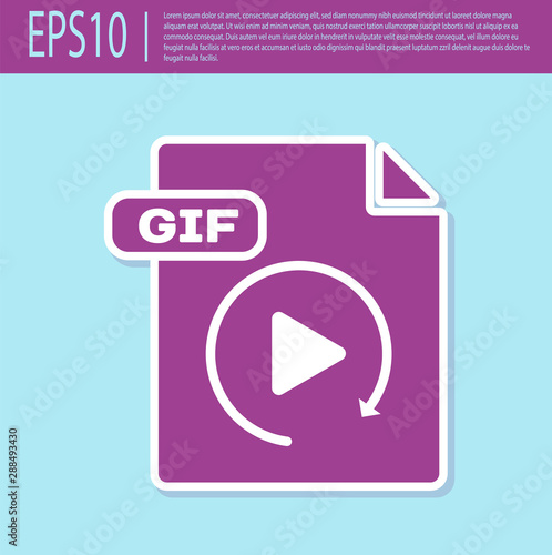 Retro purple GIF file document. Download gif button icon isolated on turquoise background. GIF file symbol. Vector Illustration