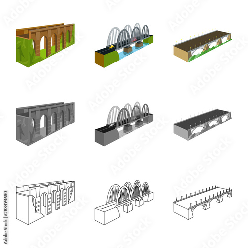 Vector illustration of connection and design symbol. Set of connection and side vector icon for stock.