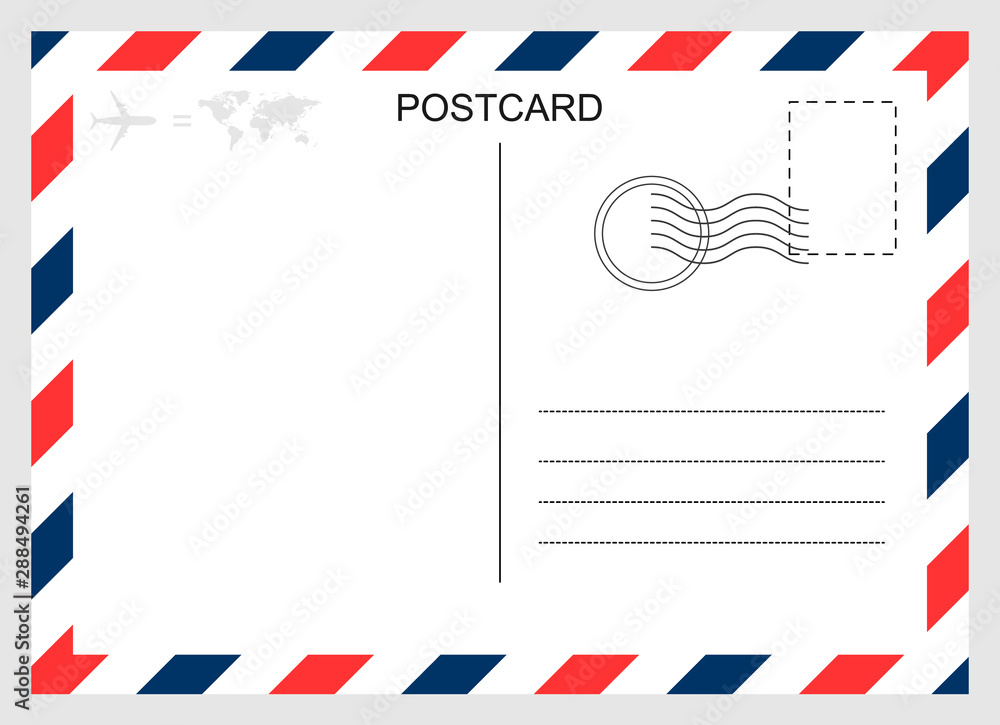Postcard, travel blank card isolated on background. Modern graphic design