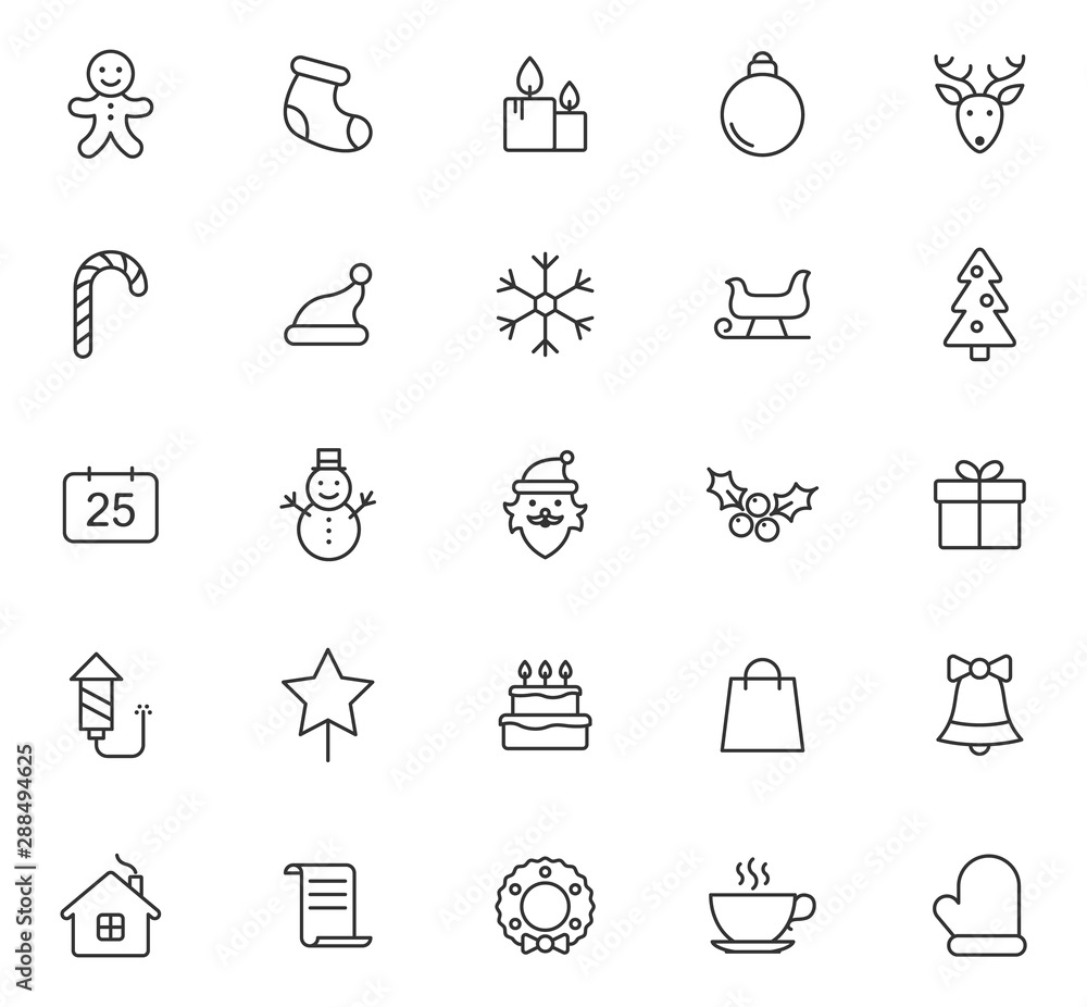 christmas outline vector icons set isolated on white background. christmas holiday flat icons for web, mobile and ui design. christmas outline vector icons set isolated on white background. christmas holiday flat icons for web, mobile and ui design.