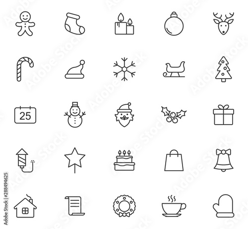 christmas outline vector icons set isolated on white background. christmas holiday flat icons for web  mobile and ui design.