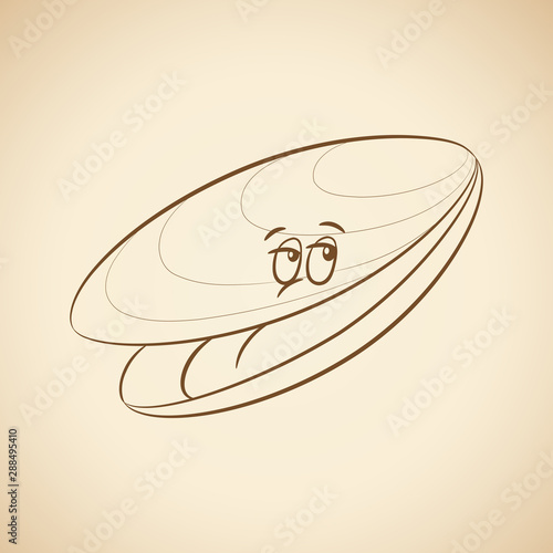 Brown Line Art Mussel Cartoon on a Beige Background