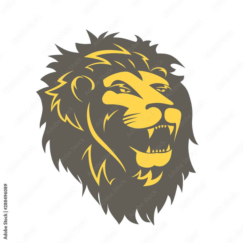 Roaring lion, aggressive logo, vector illustration