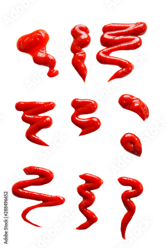 Ketchup splashes isolated on white background.