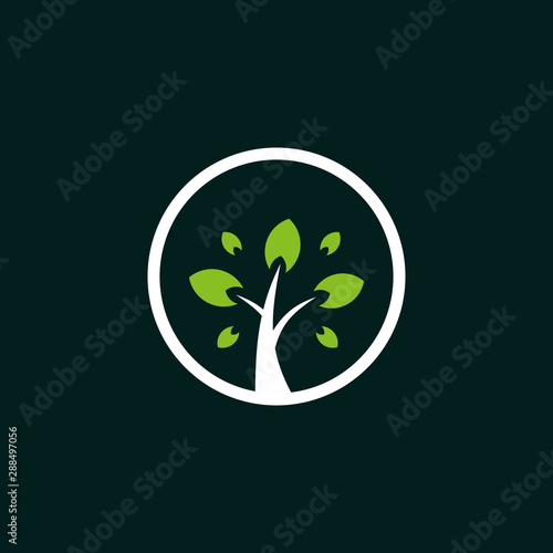 Tree Leaf In Circle Simple Naturally Icon Logo Design Template Element Vector