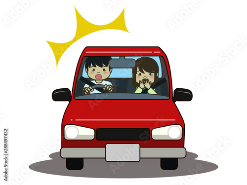 カップル　車　驚き