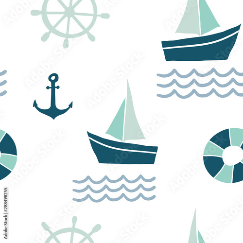 Seamless pattern with nautical design elements