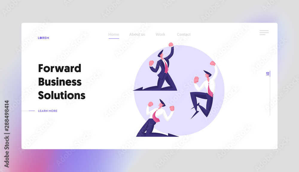 Successful Worker Rejoice Website Landing Page. Winner Business Man Celebrating Victory or Successful Deal Cry Yeah. Happy Manager Gesturing on Knees Web Page Banner. Cartoon Flat Vector Illustration