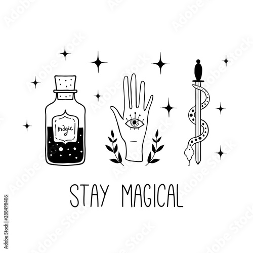 Stay magical. Vector witch magic design print
