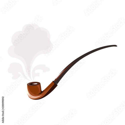 Vector flat logo. Vintage long smoking pipe.