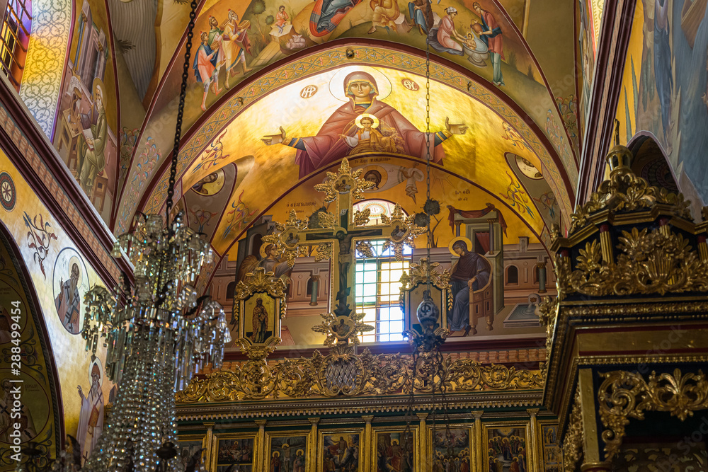 The interior of the Greek Orthodox Monastery of the Transfiguration located on Mount Tavor near Nazareth in Israel