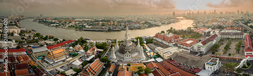Panorama of Wat Arun Ratchawaram in morning  with curve of chao phraya river , famous sightseeing Bankok ,Thailand photo